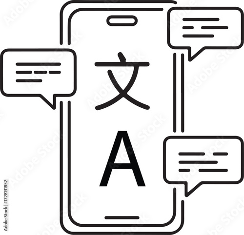 Smartphone displaying chinese character and letter a with speech bubbles