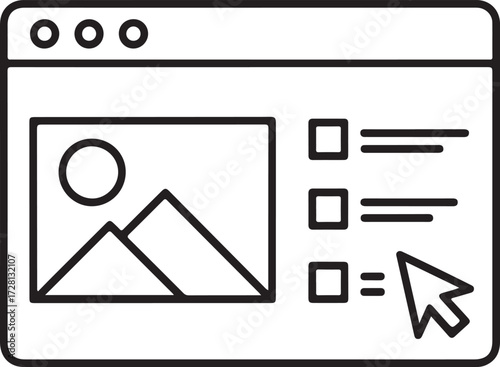 Website interface design with image gallery and interactive checkboxes