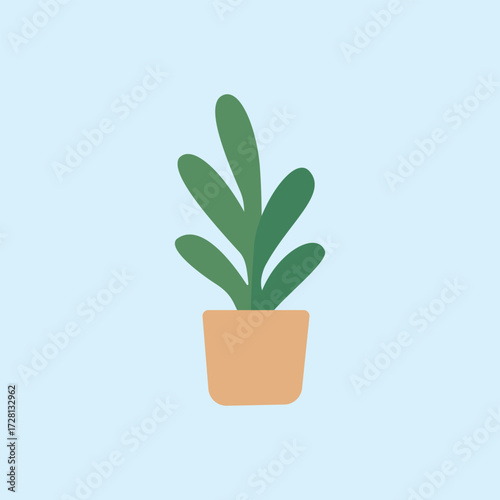 Illustration of a green houseplant in a simple pot on a light blue background, suitable for home decor, nature, freshness, and healthy lifestyle themes.