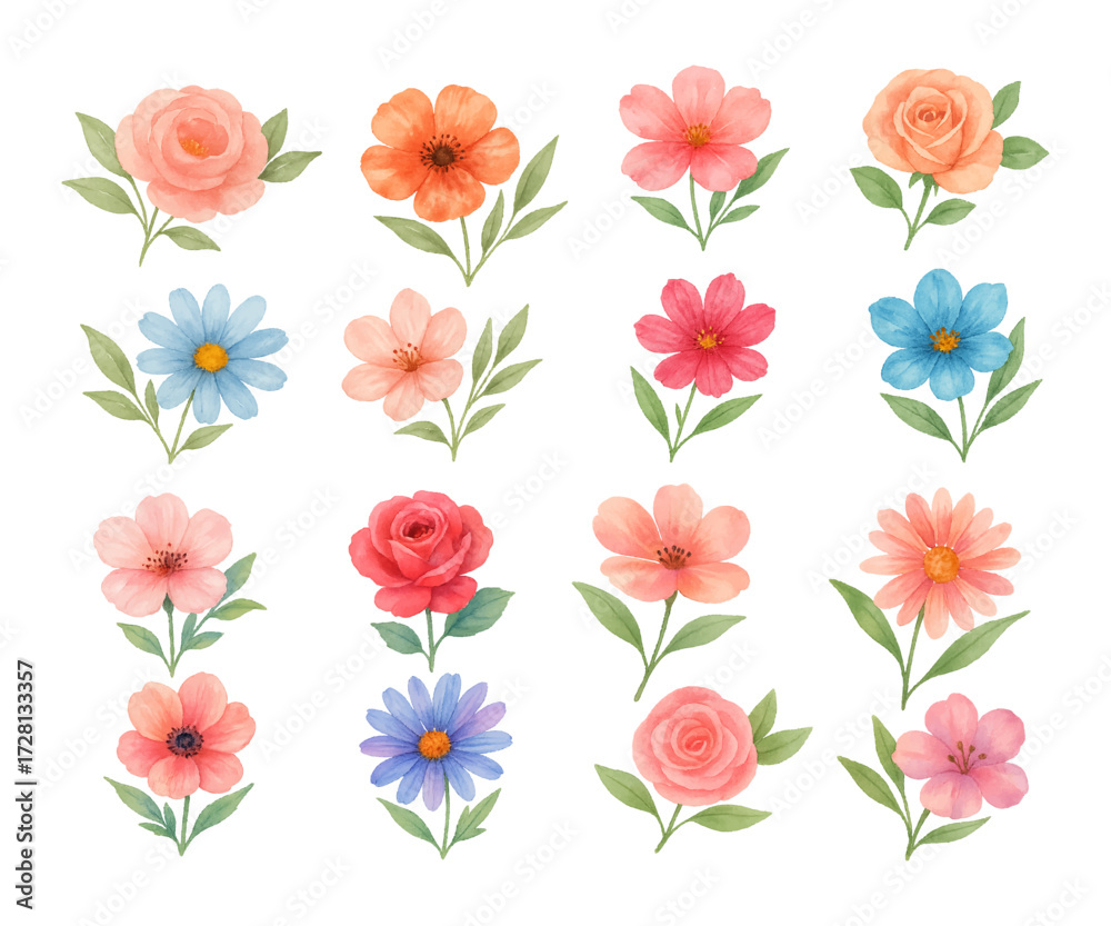Fototapeta premium set of flowers watercolor vector clipart
