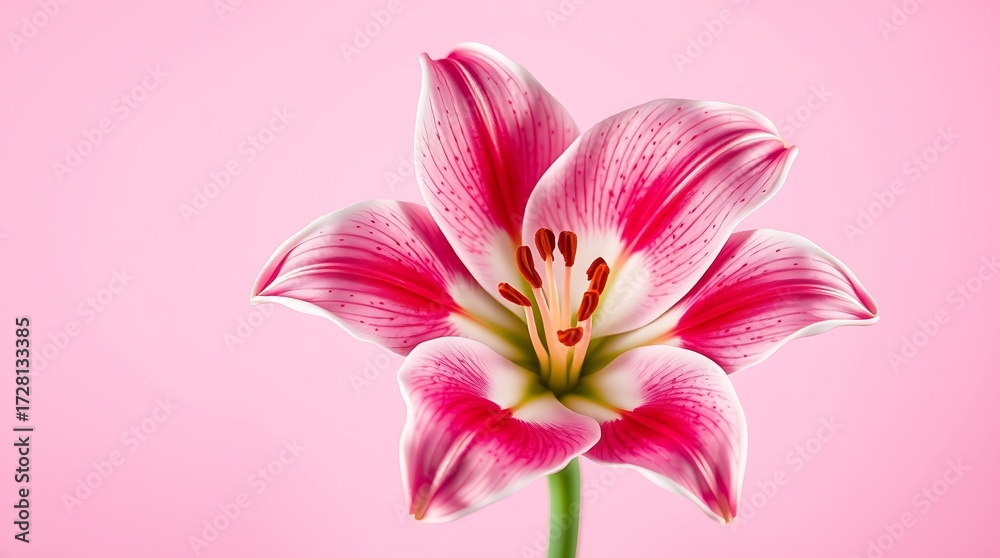 Naklejka premium A single pink lily bloom on a pink background art