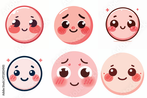Cute and adorable pink emoji face. Vector, illustration, design, icon set.