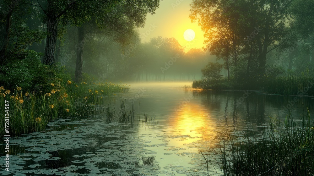 Obraz premium Serene waterscape at sunrise