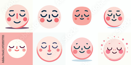 Cute and adorable pink emoji face. Vector, illustration, design, icon set.