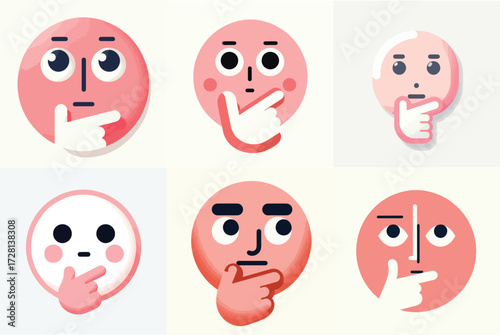 Cute and adorable pink emoji face. Vector, illustration, design, icon set.
