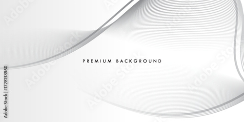 Abstract vector banner with grey wavy lines. Abstract white gradient background with shining lines waves.