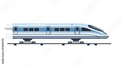 Modern high-speed passenger train hurtling along the tracks with streamlined design showcasing