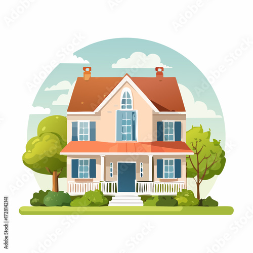 Charming TwoStory House with Porch and Garden.