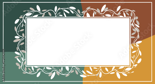 Elegant botanical frame on a color block background, perfect for wedding invitations, nature-themed designs, and organic product promotions, enhancing visual appeal