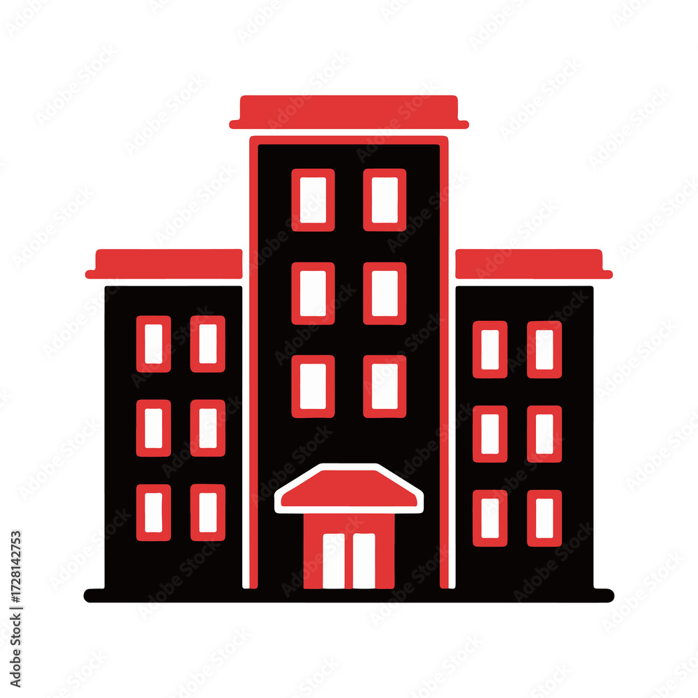 Obraz premium Sleek and modern building icon in red and black, a versatile vector illustration for corporate, real estate, or housing concepts