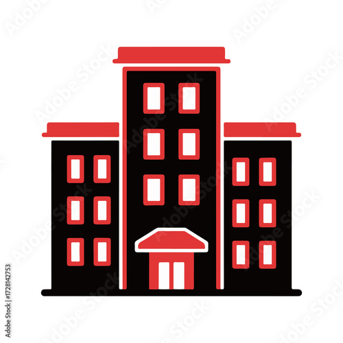 Sleek and modern building icon in red and black, a versatile vector illustration for corporate, real estate, or housing concepts
