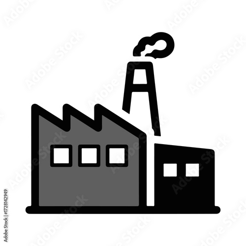Simplified Illustration of a Factory Depicting Smoke and Industrial Activity for Design