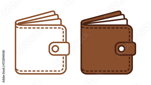 Leather Wallet Icon Outline and Solid Brown Graphic Symbol for Finance, Money, Savings, Payment, and Personal Expenditure Vector Illustration