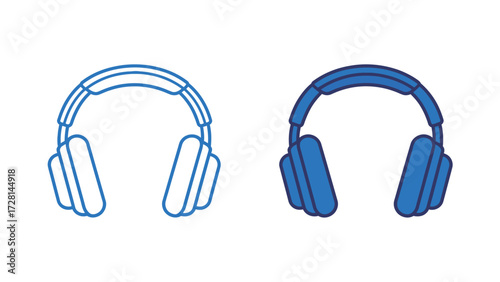 Over-Ear Headphones Icon Outline and Solid Blue Graphic Symbol for Music, Audio, DJ, Podcast, Entertainment, and Communication Vector Illustration
