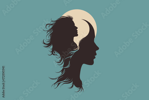 Girl and Woman Silhouette with Inner Profile – Abstract Mind, Brain and Performance Concept Illustration