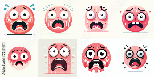 Cute and adorable pink emoji face. Vector, illustration, design, icon set.