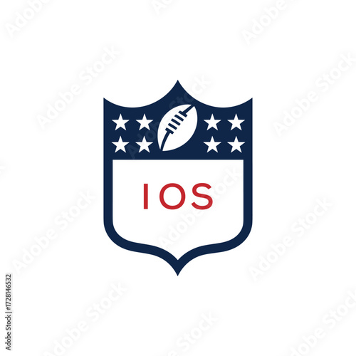 IOS American Football Logo Design. IOS Modern Sports Shield Emblem with Stars and Ball for Football Club IOS Tournament and Team Branding.
