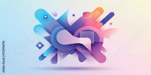 High-quality abstract illustration featuring overlapping geometric forms, crisp lines, and soft gradient color transitions