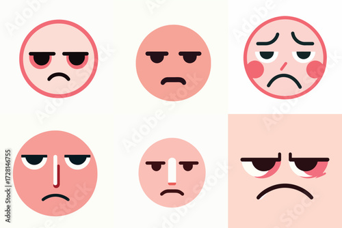 Cute and adorable pink emoji face. Vector, illustration, design, icon set.