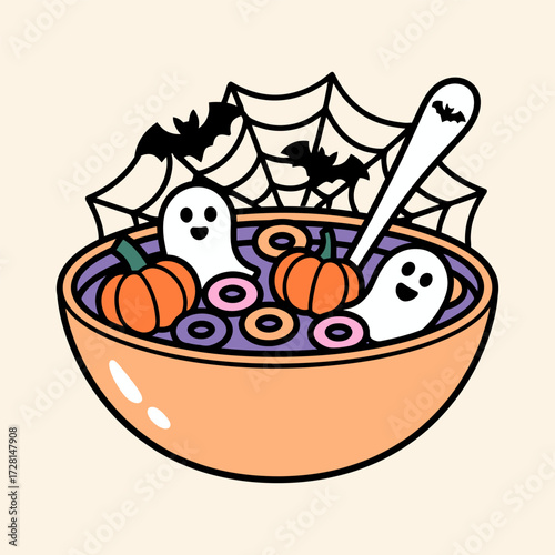 Halloween Cereal Bowl with Ghosts, Pumpkins and Bats