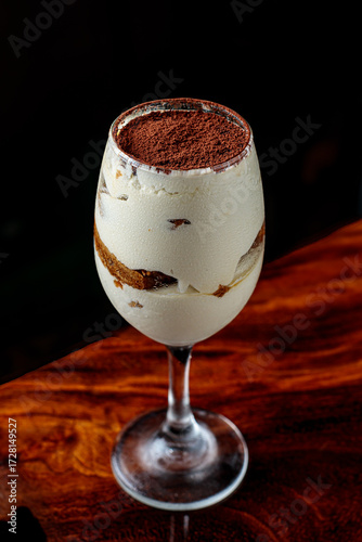 Tiramisu in a glass cup