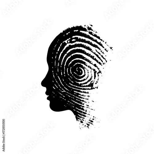 Obraz na płótnie A silhouette of a woman head with a fingerprint pattern symbolizing identity