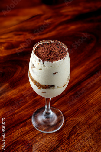 Tiramisu in a glass cup