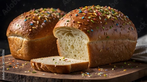Fresh Baked Sweet Brioche Bread with Colorful Rainbow Sprinkles