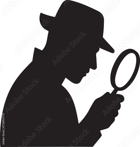 Detective Silhouette Vector Icon Private Investigator with Magnifying Glass Mystery Search and Crime Solver Symbol Graphic