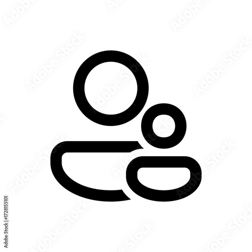 A simple black and white icon depicting two stylized figures representing a parent and child relationship