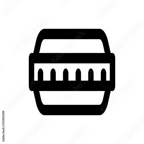 A simple black and white icon depicting a food container with a lid and visible contents inside the box