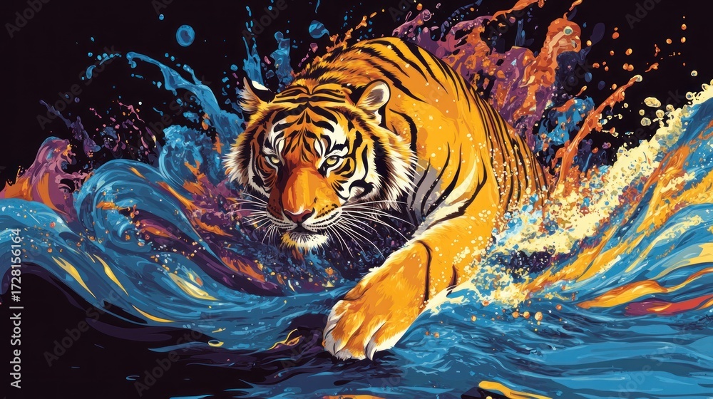 custom made wallpaper toronto digitalTiger leaps through vibrant paint splash