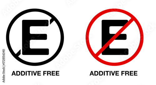 Additive Free Icon – Red Crossed Circle Label for Food Packaging and Healthy Products