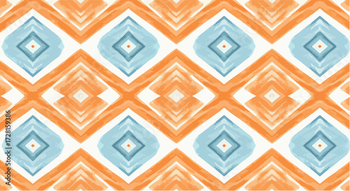 Geometric pattern with orange and blue diamond shapes on white background.