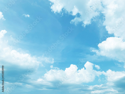 Beautiful clouds during spring time in a Sunny day. Blue sky and white fluffy clouds