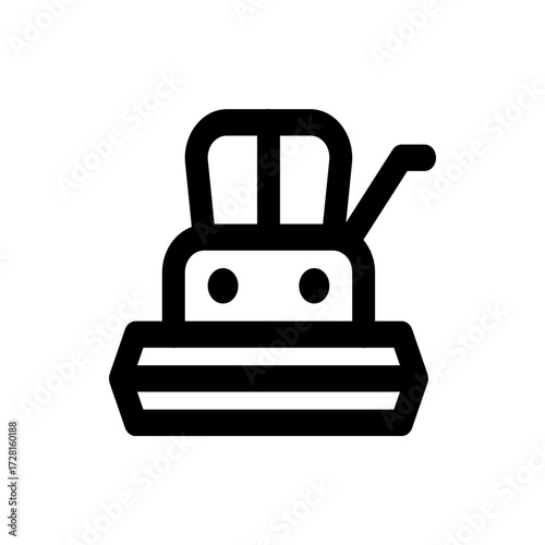 Illustration of a black and white combine harvester with thick lines and rounded edges in a simple style