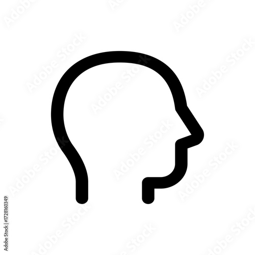 Outline illustration of a human head profile with a curved shape and a defined nose and mouth area shown