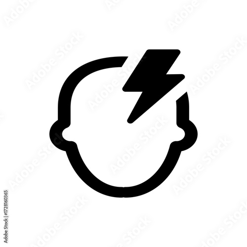Illustration of a head silhouette with a lightning bolt symbol inside representing a headache or migraine
