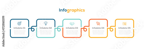 Business infographic template with rectangle and marketing icon. 4 Step timeline journey. Process diagram, Infographic elements vector illustration.