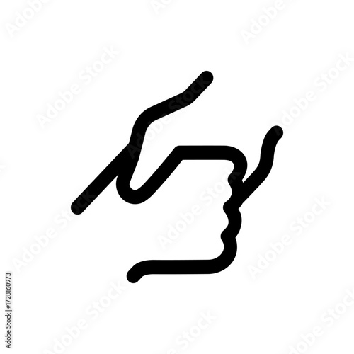 Illustration of abstract hand holding or manipulating an object with thick black lines on a white background