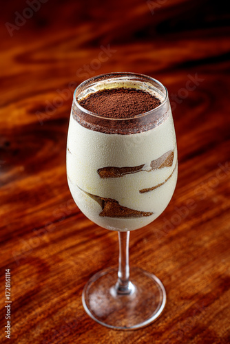 Tiramisu in a glass cup