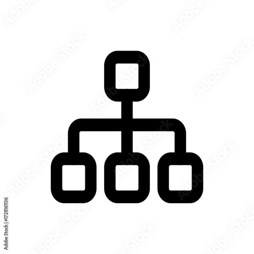 Black diagram icon showing a hierarchical structure with a top node connected to three lower nodes, all rounded