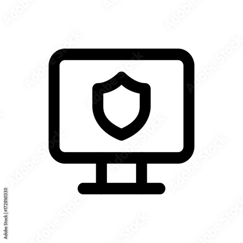 A computer monitor displaying a shield icon representing security and protection on a digital device screen