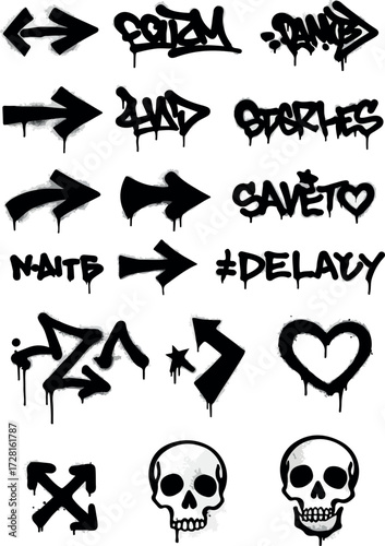 Graffiti art arrows and symbols urban street style design elements.