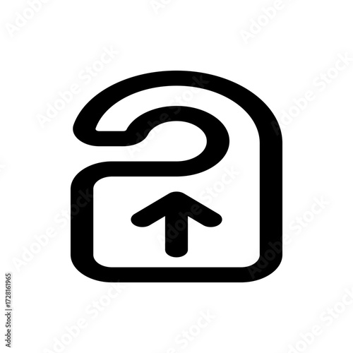 Black door hanger with an upward pointing arrow indicating a direction or a request for service shown here