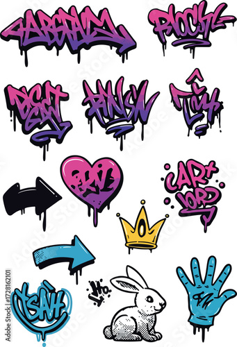 Graffiti art collection featuring diverse styles and vibrant colors.