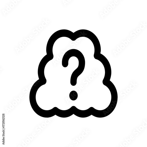 A stylized cloud shape containing a question mark symbol in black outline on a white background simple icon