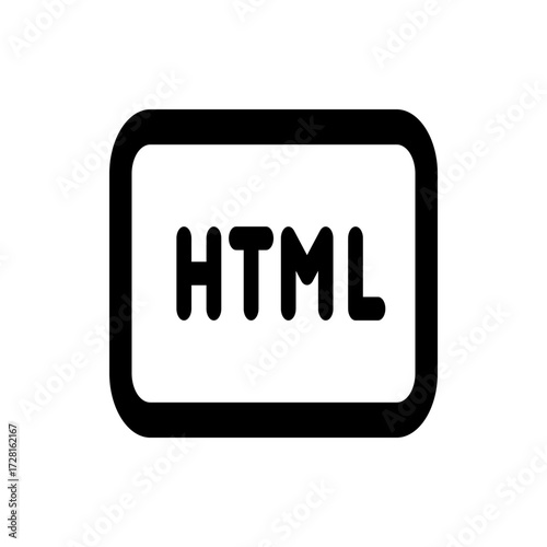 Illustration of a rounded rectangle containing the text html in bold black letters on a white background