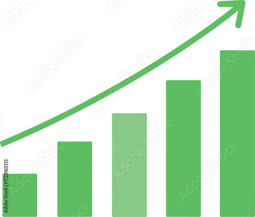 Green bar graph showing upward trend representing growth and progress in business.
