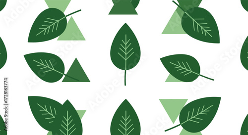 Green leaves pattern on white background nature design fresh and vibrant.